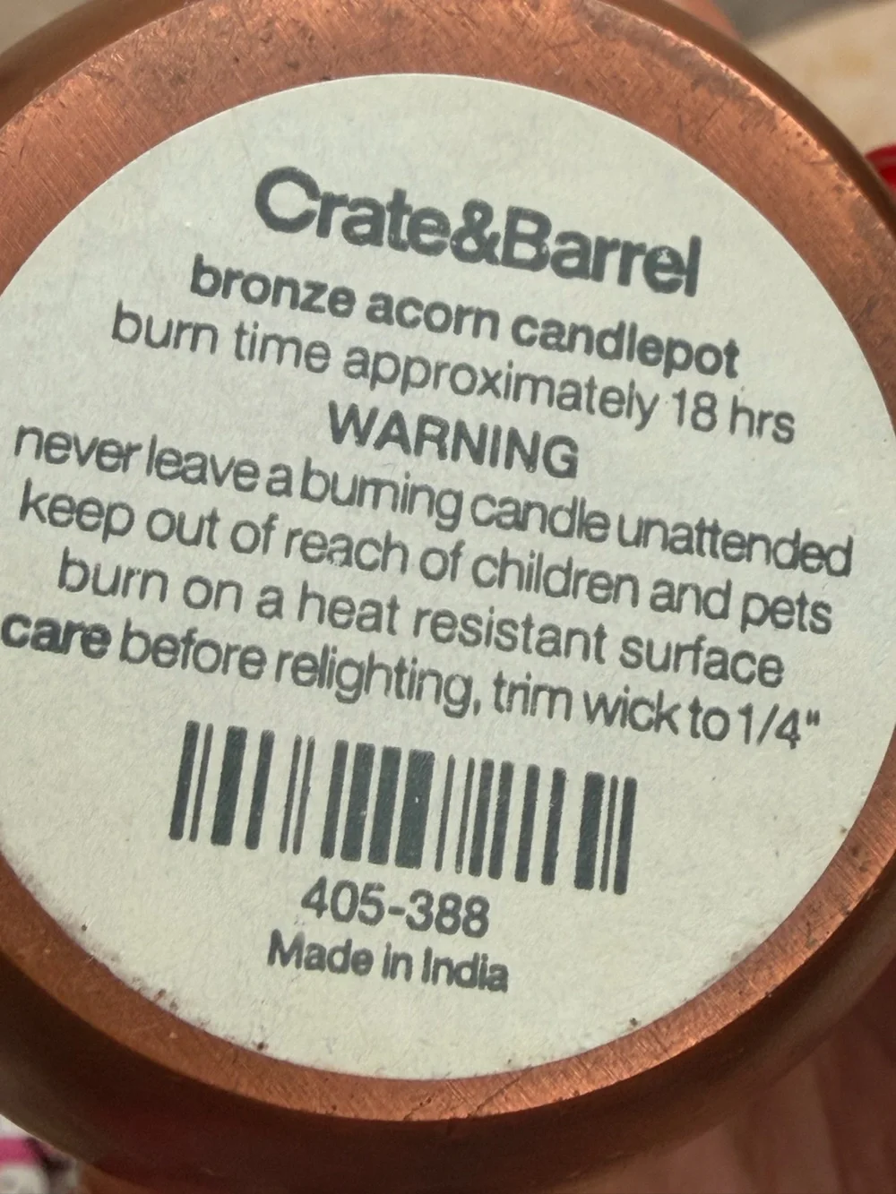 🍂Crate&Barrel Copper Acorn Canister W/Candle🍁